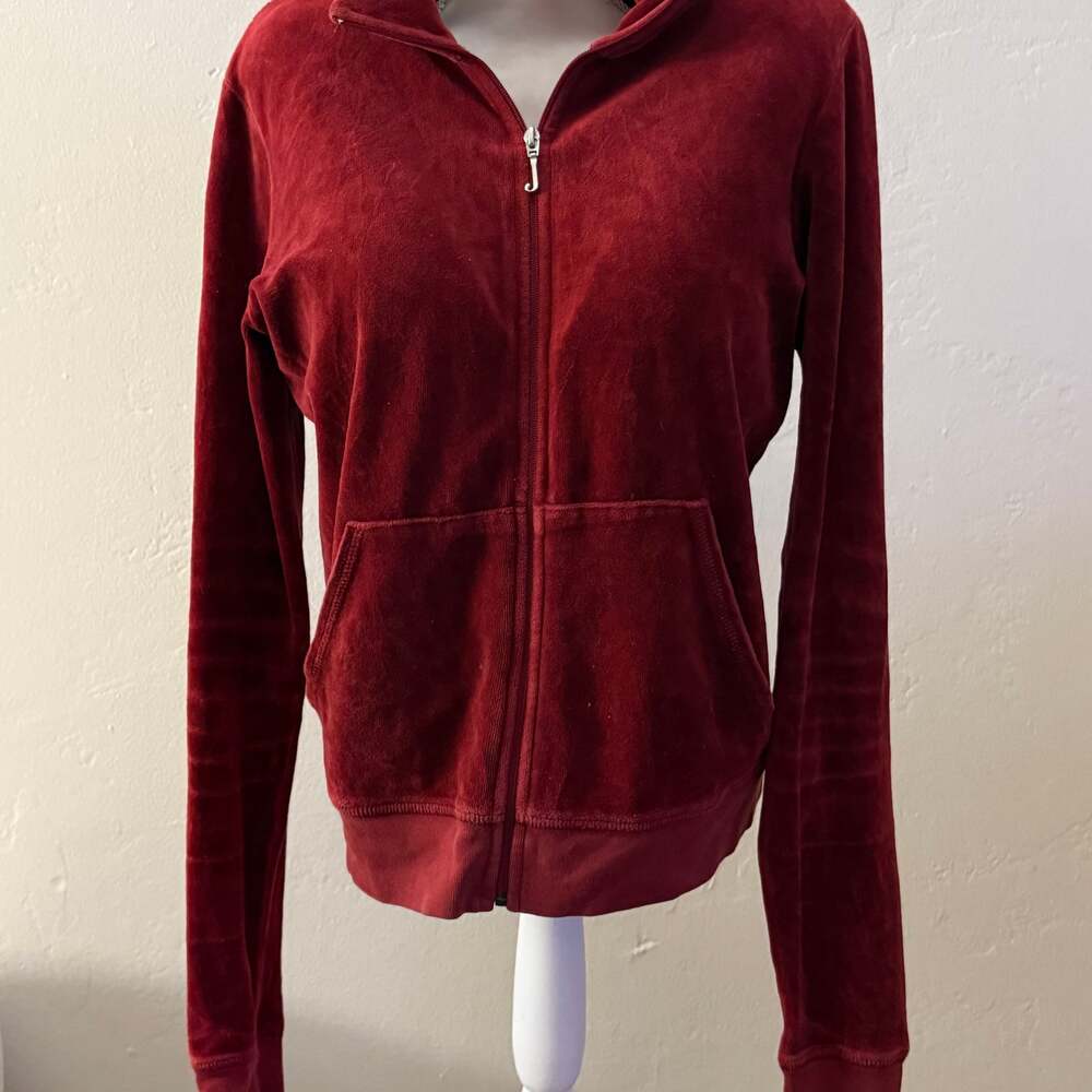 Juicy-Couture Velour Tracksuit Jacket Size L Dark Red Full Zip Track Top Y2K USA